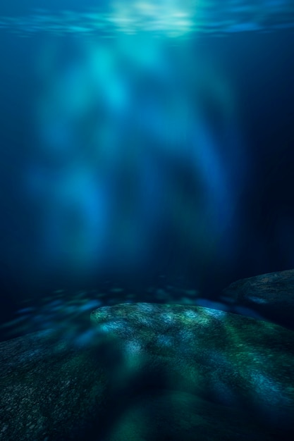 the bottom of the sea the rays of the sun through the water   3d illustration