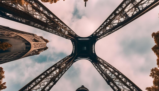 the bottom of the tower is a sign that says  paris