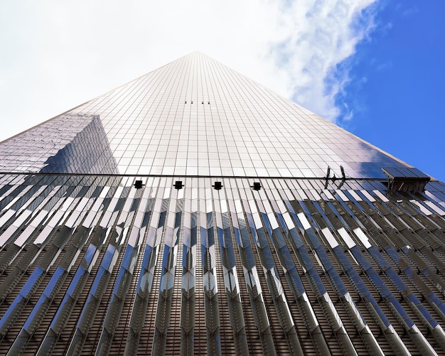 Bottom up view on glass skyscraper in New York, USA