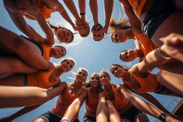 Bottom view female team of runners