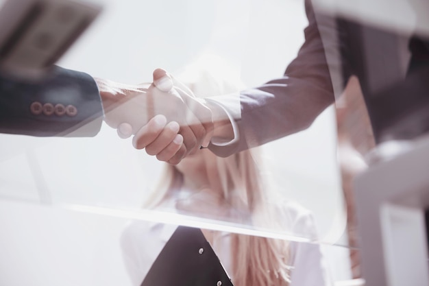 Bottom viewcloseup of a business handshake partners