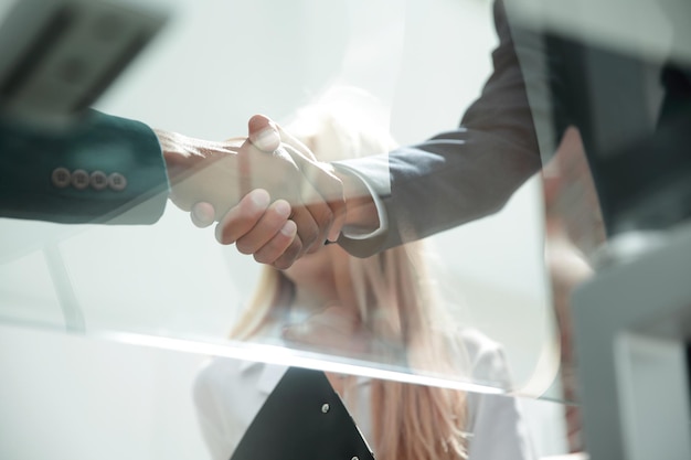 Bottom viewcloseup of a business handshake partners