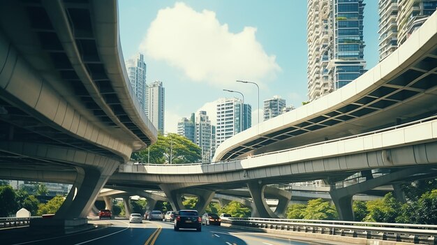 Photo bottomup view of flyover in the cityscape