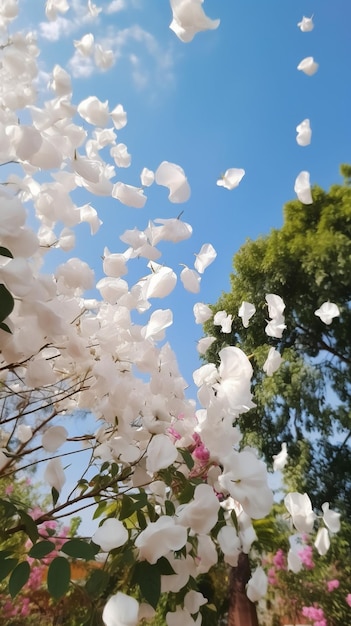 Bougainvillea bloemen in de lucht