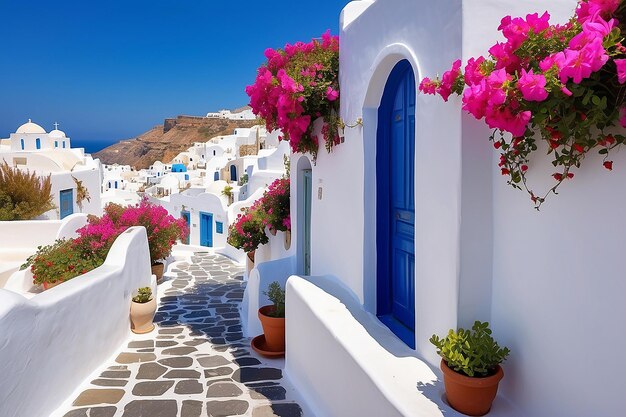 Bougainvillea santorini white village beautiful