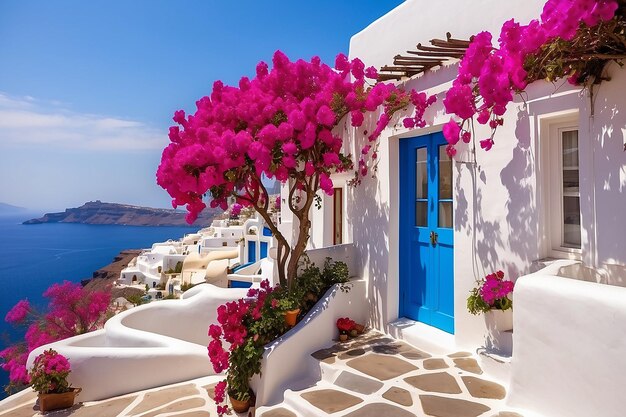 Bougainvillea santorini white village beautiful