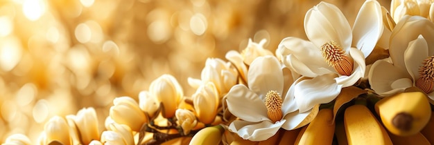 Photo bouguet magnolia champaca flowers wrapped banana banner image for website background