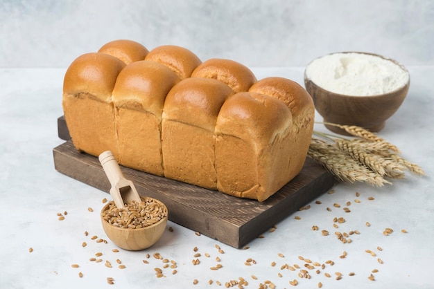 Foto boulangerie giappone pane bianco composizione di sfondo