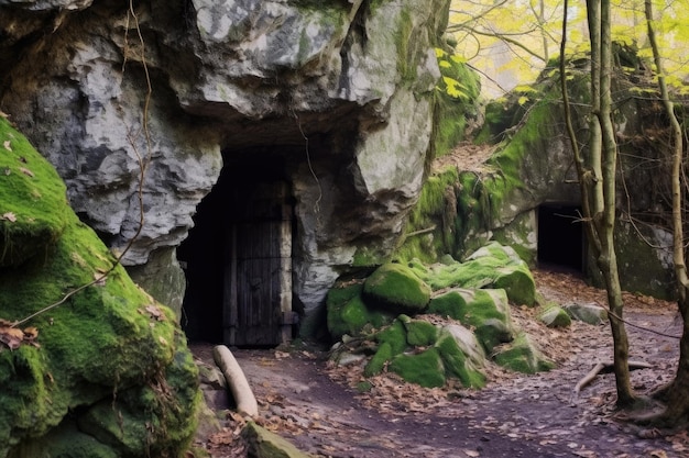 Foto rocce che bloccano l'ingresso di una grotta abbandonata