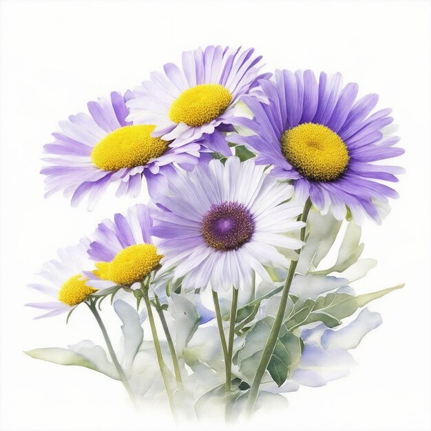 bounch of daisy vibrant watercolor flowers