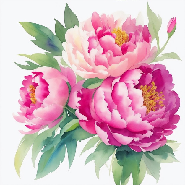 a bounch of peony vibrant watercolor flowers