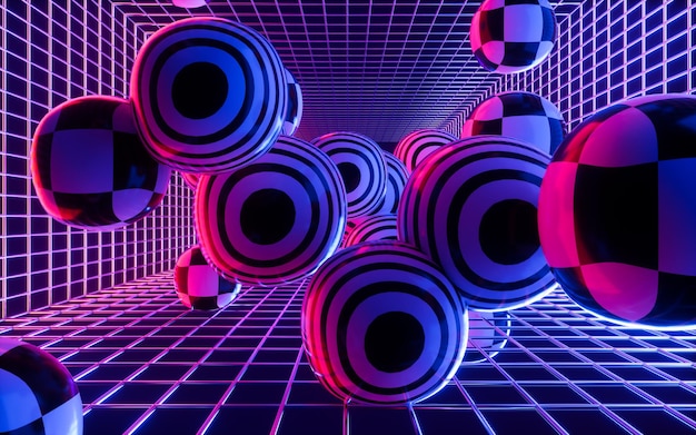 Bouncy balls in the grid 3d rendering