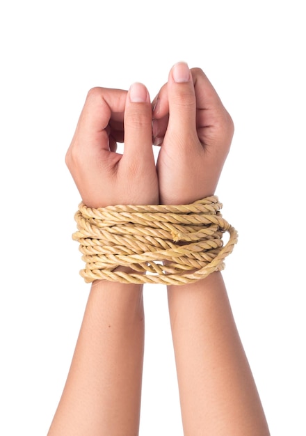 Bound hands isolated on white background