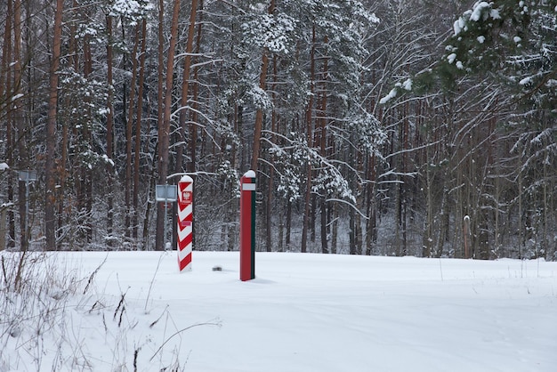 Boundary pillars of Belarus and Poland on the border