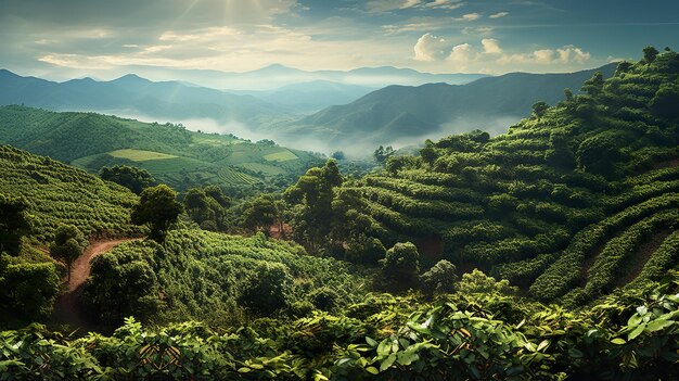 Photo boundless valley with coffee plantations