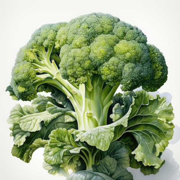 Bountiful Brushstrokes Watercolor Broccoli Clipart in High Definition Against a Crisp White Canvas