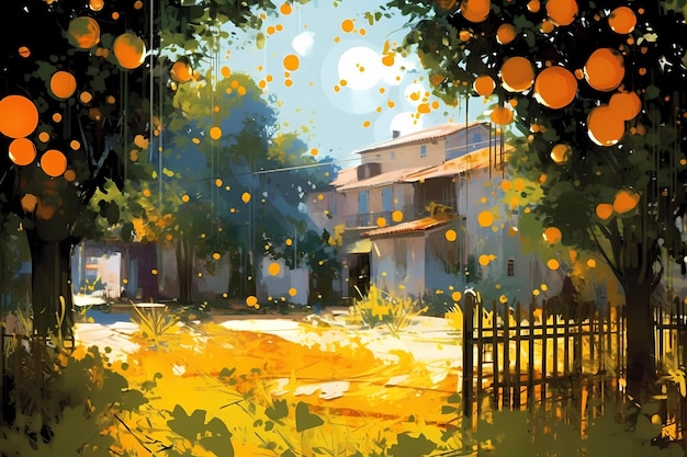 Обильная цитрусовая роща с залитыми солнцем апельсинами
