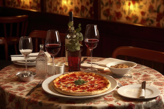 Благодарный и уютный итальянский стол в гостеприимном ресторане