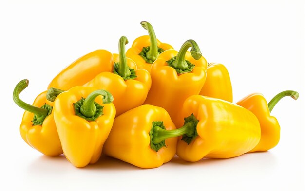 Bountiful Display of Ripe Yellow Peppers on White Background