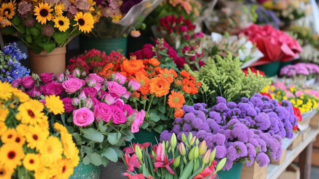 Bountiful Flower Market Stand Bursting with Color