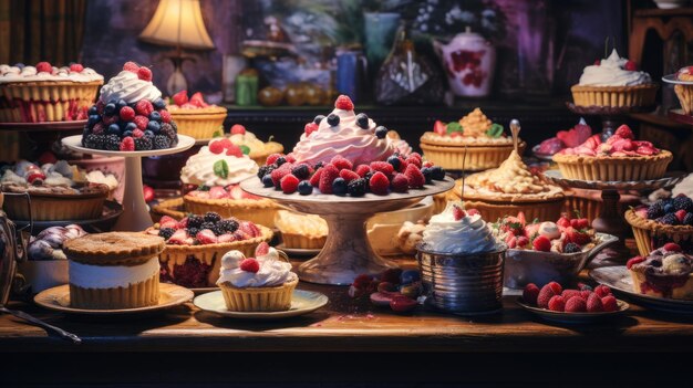 A Bountiful Harvest An Exquisite Table Bursting With Delectable Pies and Fresh Fruits