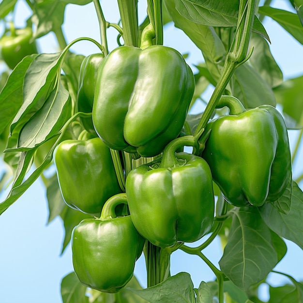 Bountiful harvest Green bell peppers hanging on a tree For Social Media Post Size