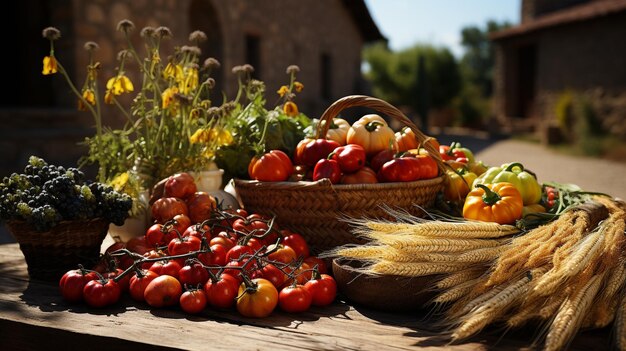 Foto un raccolto abbondante in una fattoria rustica