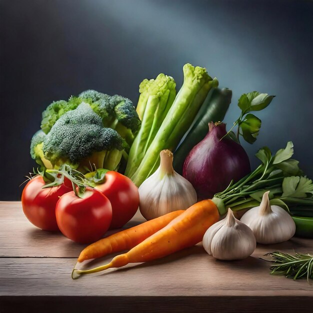 Foto un'abbondante distribuzione di verdure un banchetto di verdure fresche e colorate