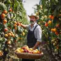 Photo bounty of the harvest farmers with fruits