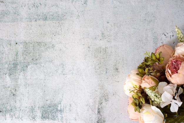 Bouquet of artificial peonies top view