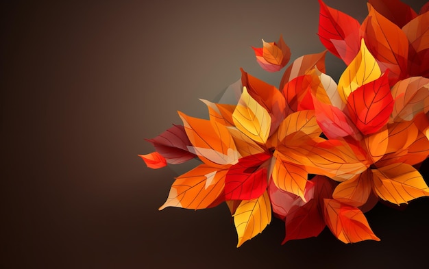 a bouquet of autumn leaves with a brown background.