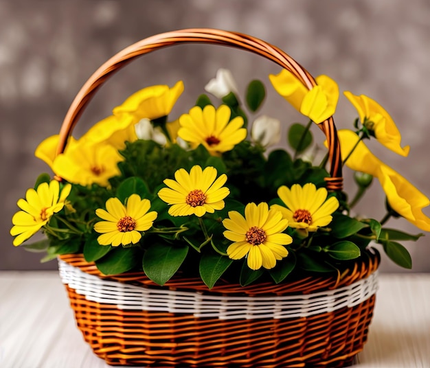 Bouquet of beautiful flowers on wooden background