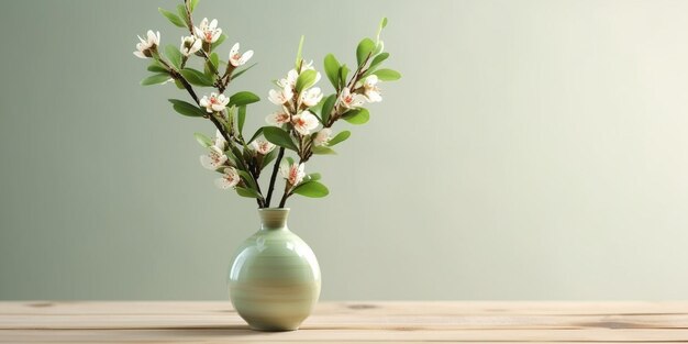 Bouquet of Beautiful green Helleborus Winter flowers in vase on wooden table Generative AI