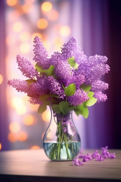 Bouquet of Beautiful lilac color gillyflower levkoy or mattiola Spring flowers in va Generative AI