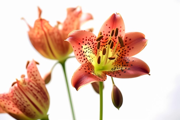 Bouquet of beautiful lily flowers on white background space for text Ai generated