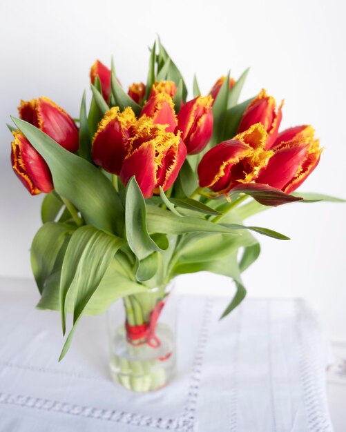 Bouquet of beautiful red tulips