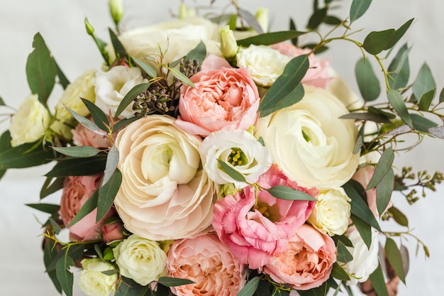 Bouquet of beautiful rose and white flowers