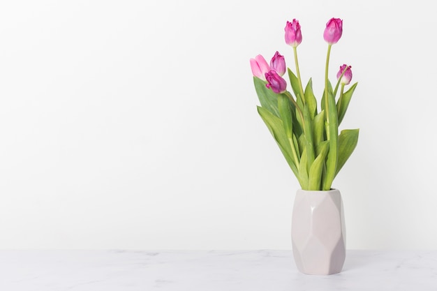 Photo bouquet of beautiful tulips copy space