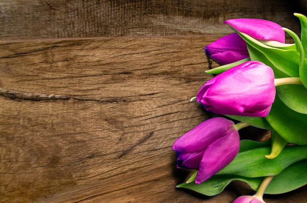 Букет красивых тюльпанов на деревянном фоне Тюльпаны на старых досках