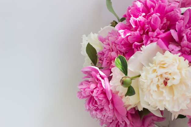 bouquet of beautiful white and pink peonies