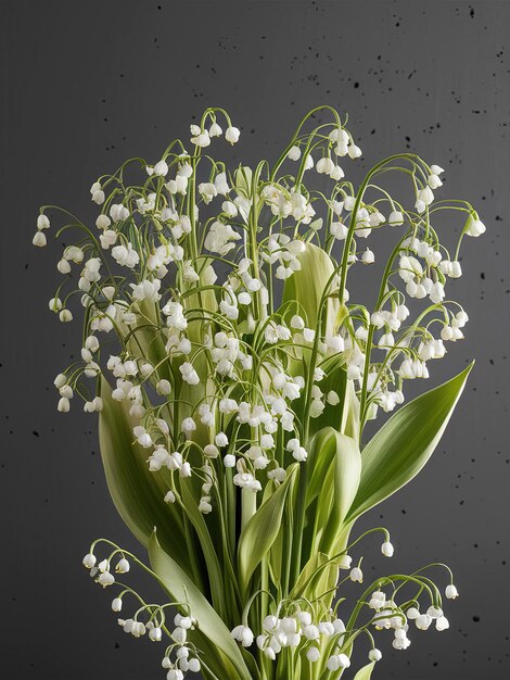 bouquet of blossoming lilies of the valley on a black background