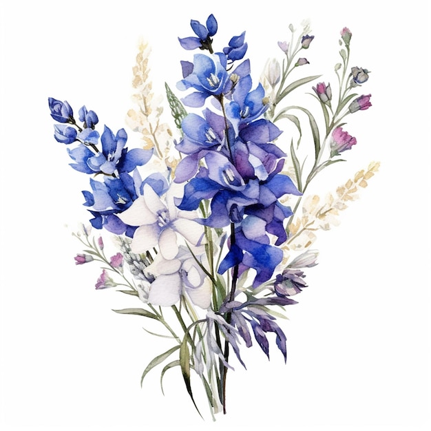 A bouquet of blue flowers with the word lupine on the bottom.