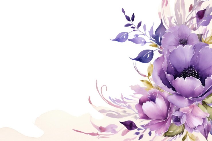 Photo bouquet border frame purple painting pattern