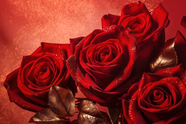 a bouquet of bright red roses displayed on a table