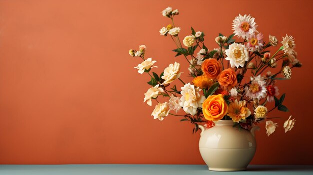 花と十分なテキスト領域が付いた花束の輝きの花瓶