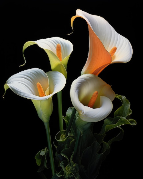 Bouquet of Calla lily over black background