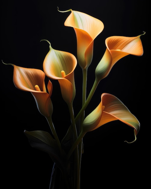 Bouquet di giglio di calla su sfondo nero