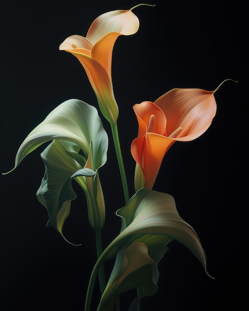 Photo bouquet of calla lily over black background