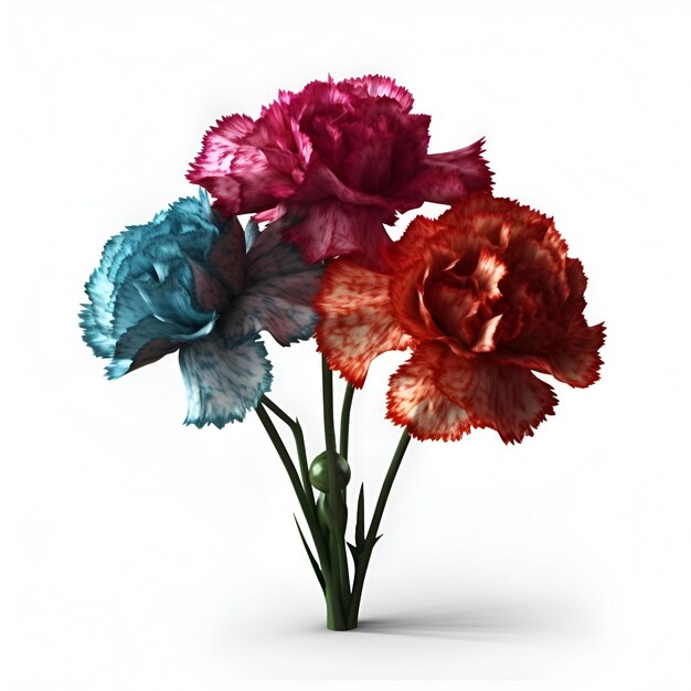 Photo bouquet of carnation flowers isolated on white background 3d illustration
