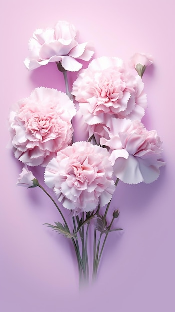 Bouquet of carnation flowers pink and violet color Spring background Clove bunch pre Generative AI